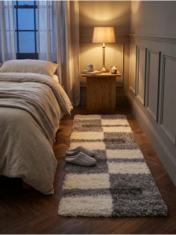 KADIMA DESIGN Teppich Hochflor Shaggy Waschbar Karo WATZMANN Strapazierfähig in Hellgrau