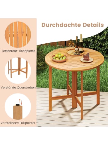 COSTWAY Gartentisch Klappbar Holz Ø 90 cm in Braun