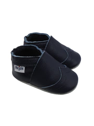 Mejale Dunkelblaue Baby Leder Krabbelschuhe, mit rutschfester Sohle – Wellenmuster