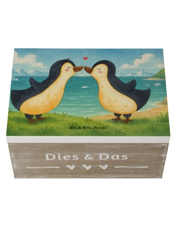 Mr. & Mrs. Panda Holzkiste Pinguine Kuss Design ohne Spruch in Weiß