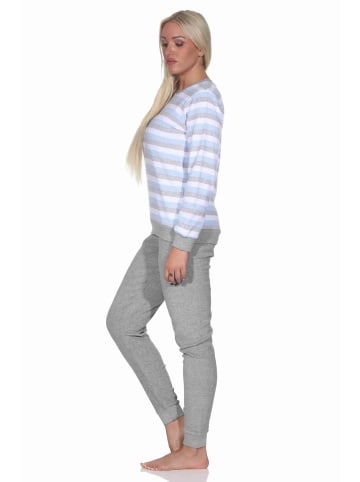 NORMANN Frottee Schlafanzug langarm Bündchen Streifen - 76928 in hellblau
