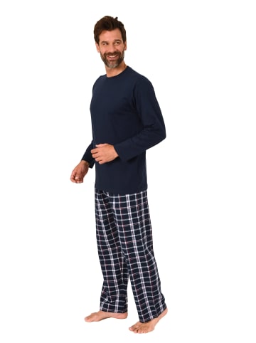 NORMANN Schlafanzug lang Pyjama FlanellHose Karo - 88200 in navy