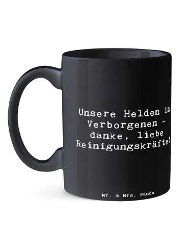 Mr. & Mrs. Panda Tasse Spruch Reinigungskraft Helden mit Spruch in Schwarz