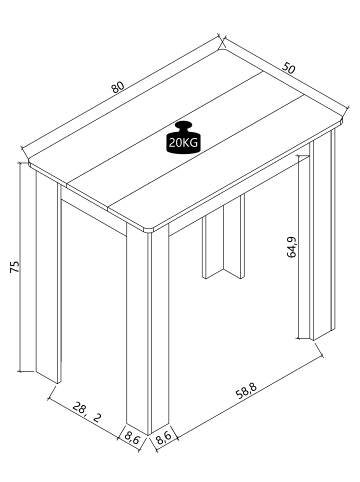 VCM Esstisch Küchentisch B. 80 x T. 50 cm Disalo in Honig-Eiche / Weiß