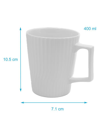 Intirilife Kaffee Tee Tasse 400 ml mit gerilltem Muster Becher mit Henkel in Weiß