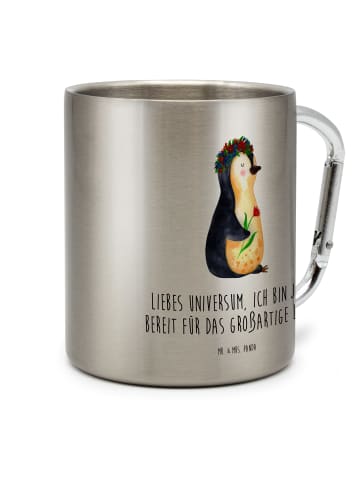 Mr. & Mrs. Panda Tasse Pinguin Blumen mit Spruch in Silber