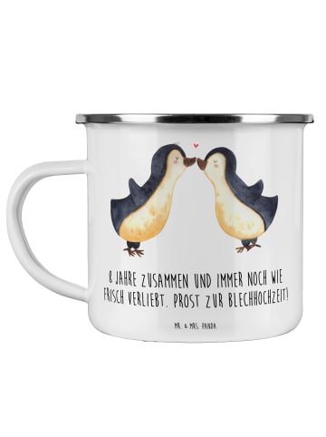 Mr. & Mrs. Panda Teetasse 8. Hochzeitstag Blechhochzeit mit Spruch in Weiß