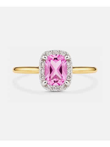 Diamant L'éternel Ring, mit synth. Saphir, 375 Gelbgold