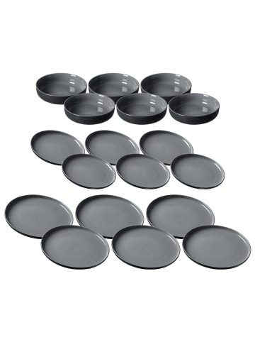 18er Set Teller und Schalenset Jasper in Schwarz
