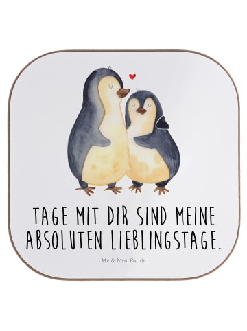 Mr. & Mrs. Panda Tischschoner Pinguin umarmen mit Spruch in Weiß