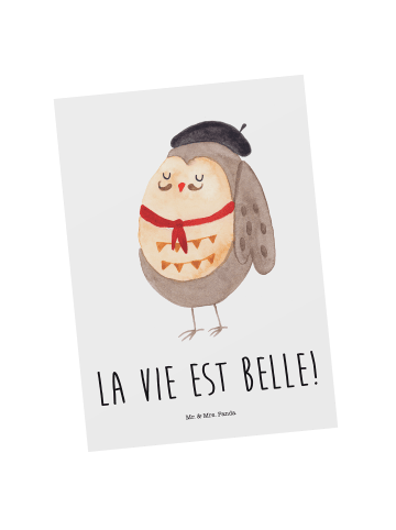 Mr. & Mrs. Panda Postkarte Eule Frankreich mit Spruch in Weiß