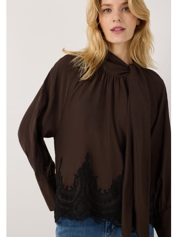 More & More elegante Schluppen-Bluse, Spitzensaum in espresso brown