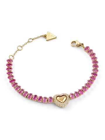 Guess Damen-Tennisarmband Herz Pink/Goldfarben