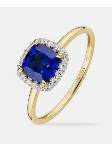 Diamant L'éternel Ring, mit synth. Saphir, 375 Gelbgold
