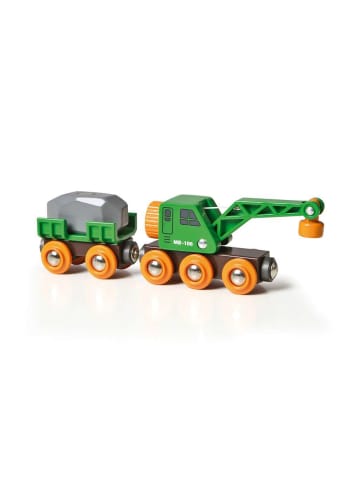Brio Brio Aktionsspiel Grüner Kranwagen mit Anhänger und Fracht in bunt