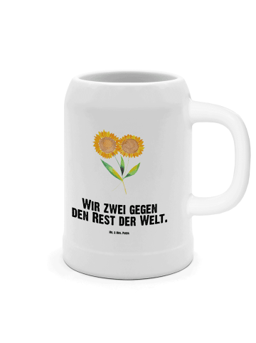 Mr. & Mrs. Panda Bierkrug Blume Sonnenblume mit Spruch in Weiß