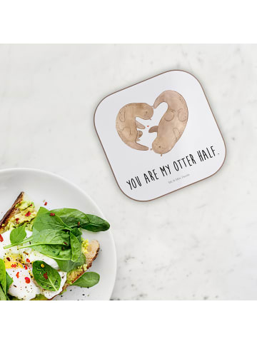 Mr. & Mrs. Panda Glasuntersetzer Otter Herz mit Spruch in Weiß