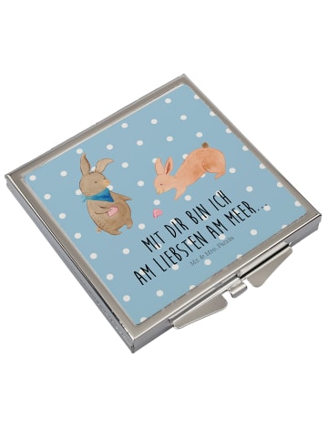 Mr. & Mrs. Panda Quadratischer Spiegel Hasen Muschel mit Spruch in Blau Pastell