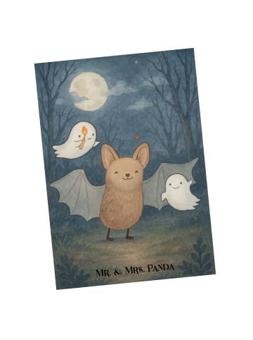 Mr. & Mrs. Panda Postkarte Fledermaus Gespenster Design ohne Spruch in Weiß