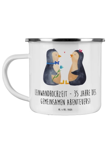 Mr. & Mrs. Panda Camping Emaille Tasse 35. Hochzeitstag Leinwand... in Weiß