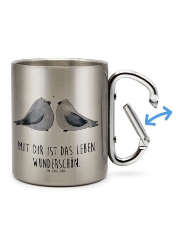 Mr. & Mrs. Panda Teetasse Turteltauben Liebe mit Spruch in Silber