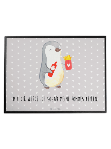 Mr. & Mrs. Panda Schreibunterlage Pinguin Pommes mit Spruch in Grau Pastell