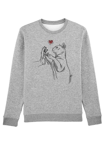 wat? Apparel Sweatshirt Cat Hand in Grau meliert