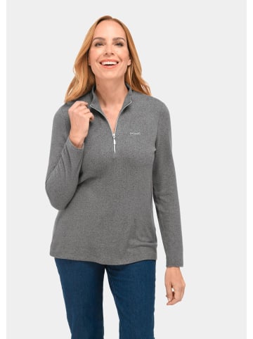 GOLDNER Flauschshirt Flauschiges Stehbundshirt mit Reißverschluss und glänzendem, gesticktem Logo in grau / melange