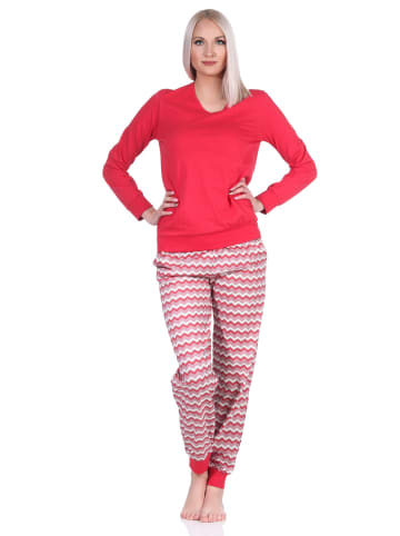 NORMANN Pyjama Schlafanzug lang & Bündchen EthnoLook - 79821 in rot
