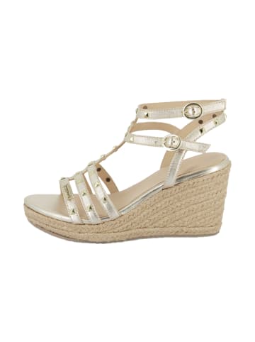 Les Tropéziennes par M Belarbi Lili-Sandalen aus Leder mit Keilabsatz Gold