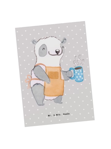 Mr. & Mrs. Panda Postkarte Barista Herz ohne Spruch in Grau Pastell