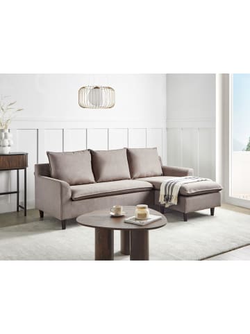 Beliani Ecksofa ELVENES in Beige/Dunkler Holzfarbton - (W) 206 x (H) 69 x (L) 140 cm