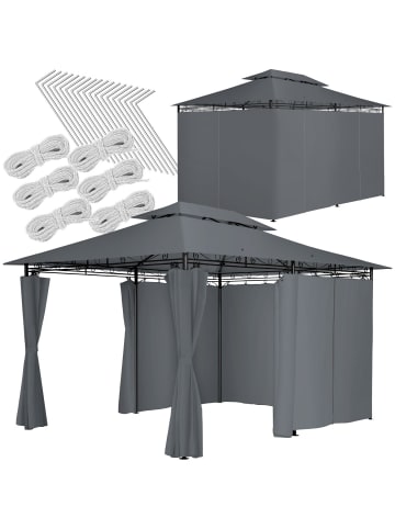 tectake Gartenpavillon Emine inklusive Spannseilen und Heringen, anthrazit