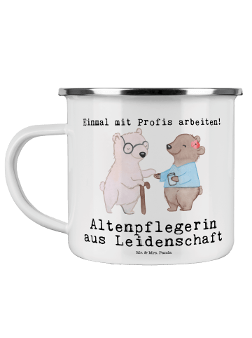 Mr. & Mrs. Panda Camping Emaille Tasse Altenpflegerin Leidenscha... in Weiß