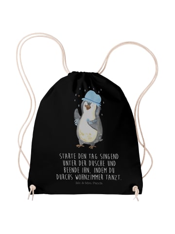 Mr. & Mrs. Panda Sportbeutel Pinguin Duschen mit Spruch in Schwarz