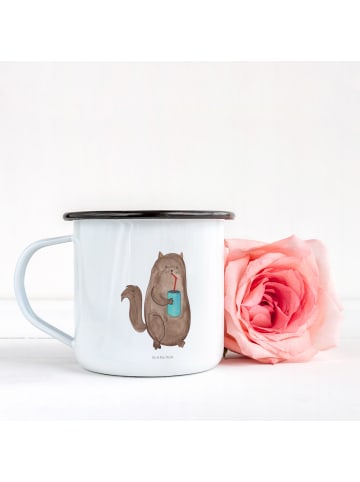Mr. & Mrs. Panda XL Emaille Tasse Katze Dose ohne Spruch in Weiß