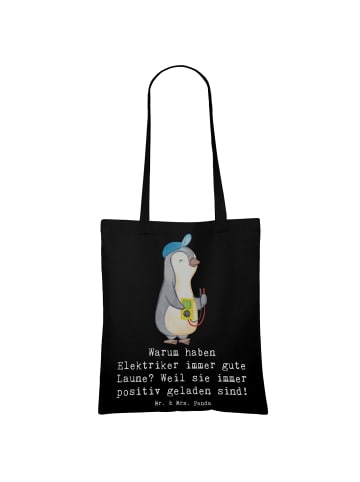 Mr. & Mrs. Panda Tragetasche Positiver Elektriker mit Spruch in Schwarz
