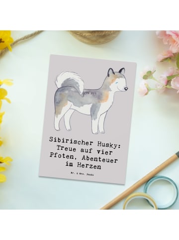 Mr. & Mrs. Panda Postkarte Sibirischer Husky mit Spruch in Grau Pastell