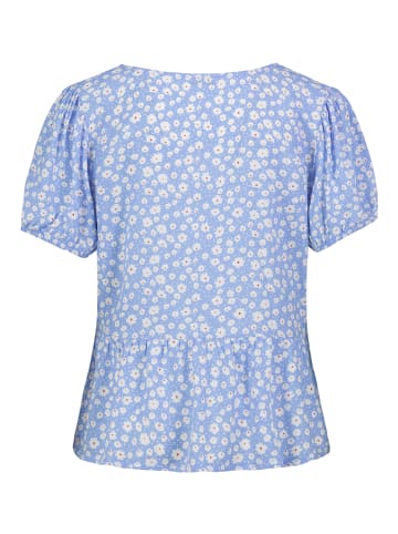Sublevel Design Bluse mit Schleifen und Rüschen, Kurzarm Offen in Blau