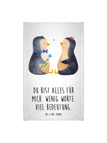 Mr. & Mrs. Panda Gästehandtuch Pinguin Pärchen mit Spruch in Weiß