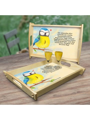 Mr. & Mrs. Panda Tablett Vogel Blaumeise Design mit Spruch in Weiß