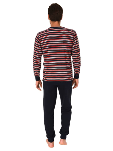 NORMANN langarm Schlafanzug Bündchen Pyjama Streifen - 83091 in marine