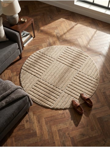 KADIMA DESIGN Hochflorteppich 3D Bögen Boho Waschbar Wohnzimmer in Beige