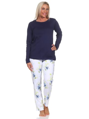 NORMANN Schlafanzug langarm Pyjama floraler Print Jersey in marine