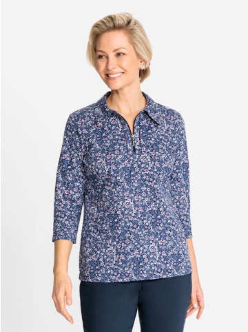 WITT WEIDEN Poloshirt in marine-hortensie-bedruckt