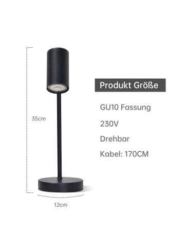 ZMH Tischleuchte GU10 in schwarz schwenkbar L 15.5cm
