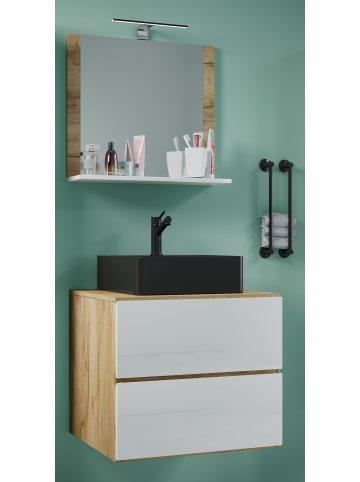 VCM  3-tlg Waschtisch Badmöbel Lendas 60 cm M Schublade in Honig-Eiche / Weiß
