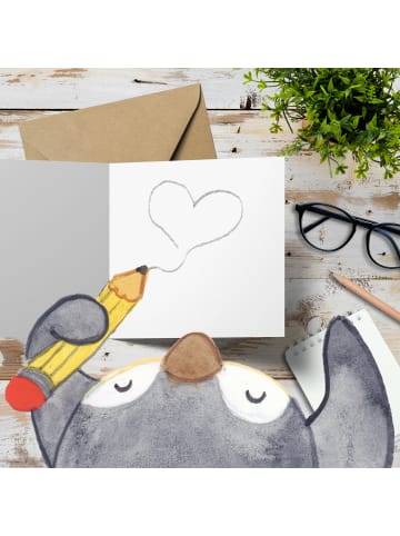 Mr. & Mrs. Panda Deluxe Karte Zahnarzt Herz mit Spruch in Grau Pastell