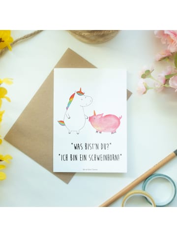 Mr. & Mrs. Panda Klappkarte Einhorn Schwein mit Spruch in Weiß