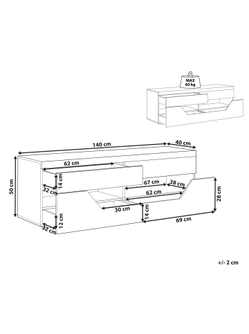 Beliani TV-Möbel CHEVAL in Weiß/Braun - (W) 140 x (H) 50 x (L) 40 cm